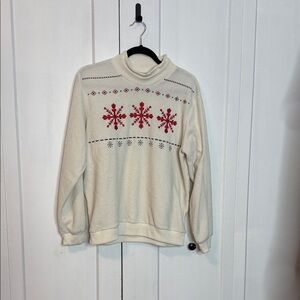 Vintage Cream Snowflake Sweater - Christmas sweater medium - fleeced material